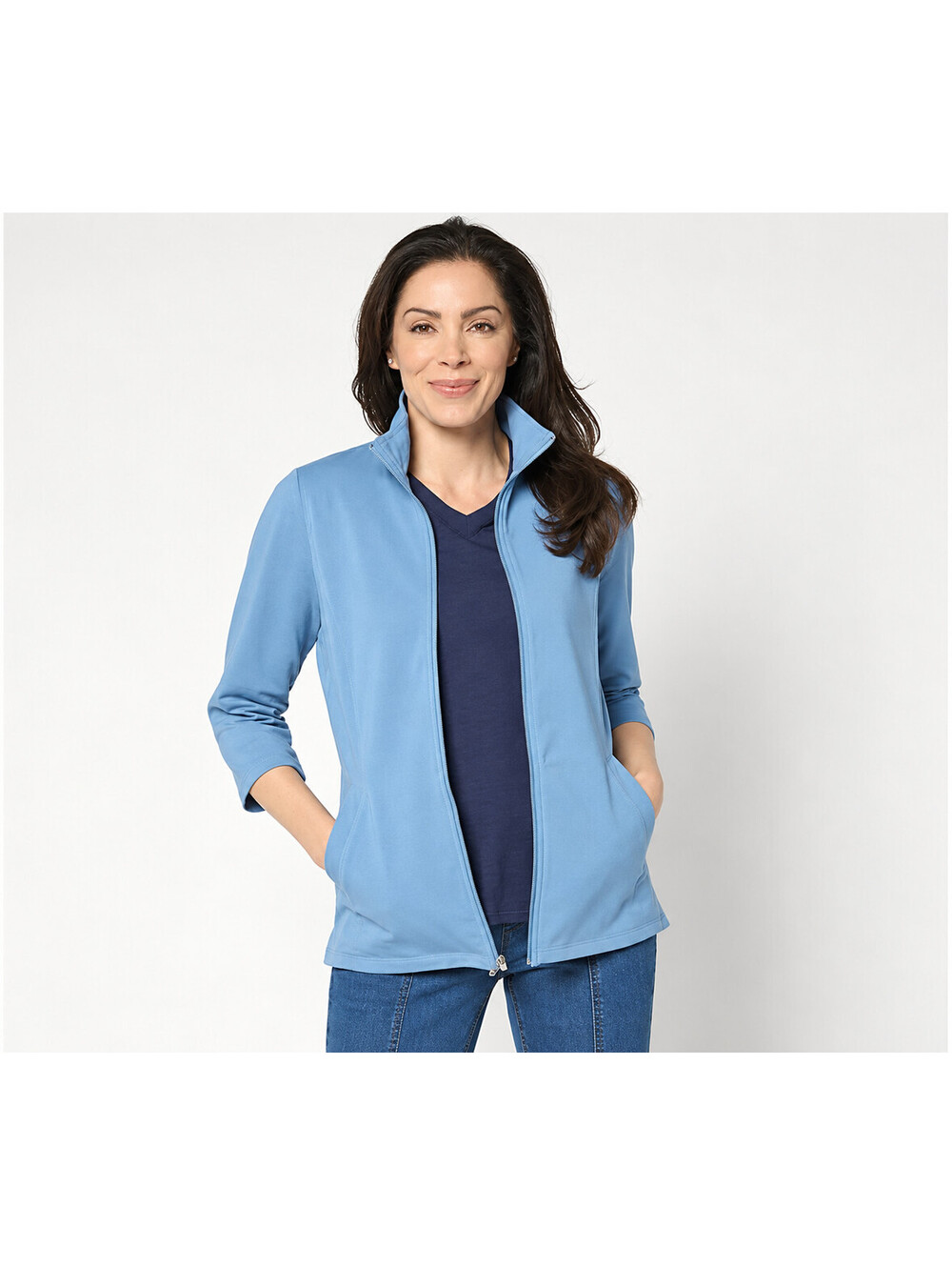 Denim & Co. Regular Duo Stretch 3/4 Sleeve Jacket Med Denim Blue, Size Medium